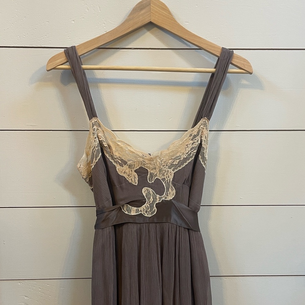 Elegant Lace Trim Maxi Dress - Brown